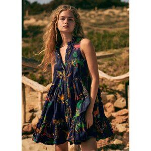 NWT Sezane x G. Kero Palmira in The Animal Navy Cotton Mini Dress 38 / US 6